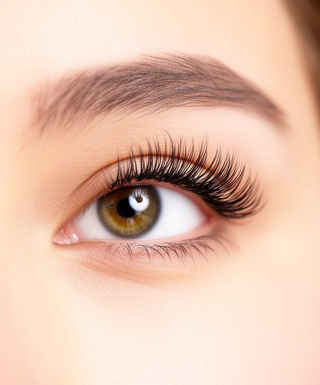 Nahaufnahme eines frischen Lash Lift Ergebnisses mit elegant nach oben gebogenen Naturwimpern