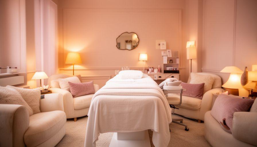 Cozy eyelash studio lounge in Zürich with a treatment bed, soft cushions and warm lamp light